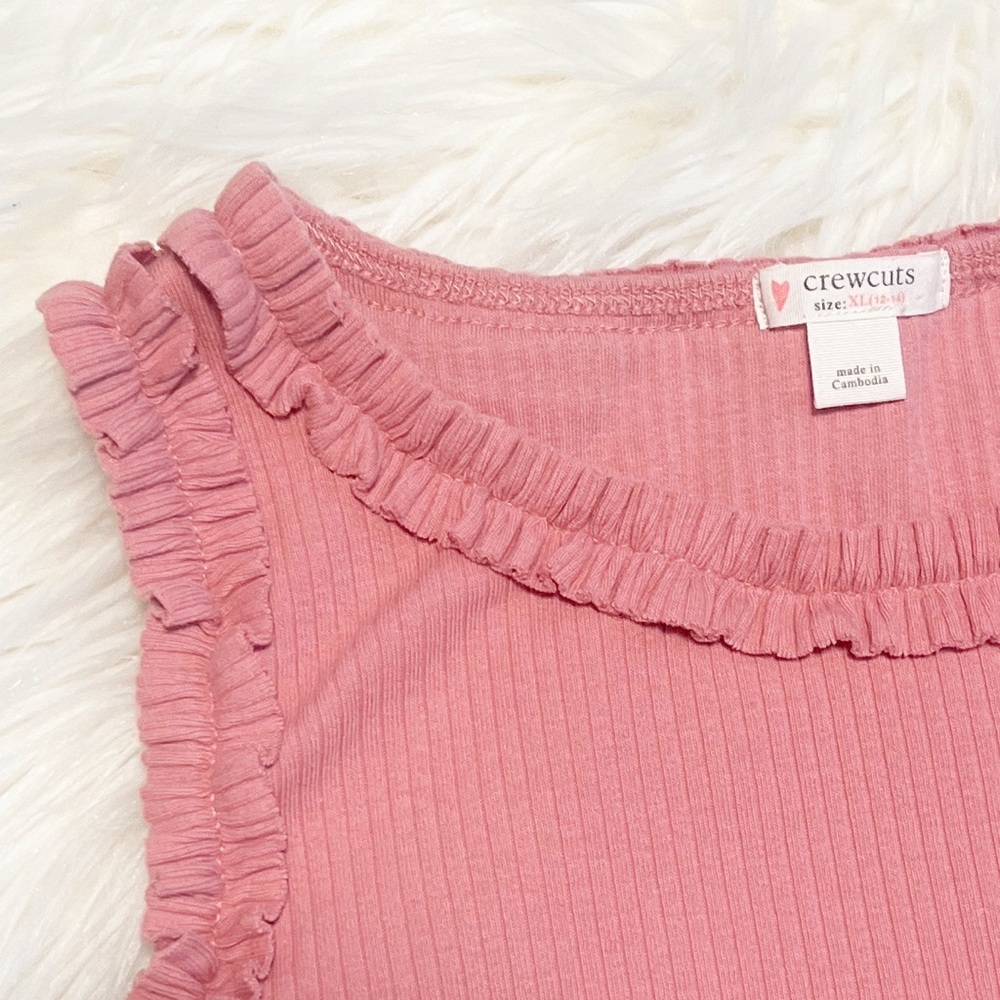 NWOT Crewcuts Pink Ribbed Ruffle Tank Top - Picture 3 of 3